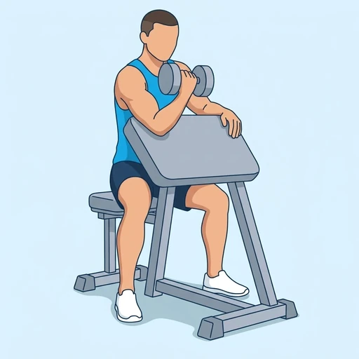 One Arm Dumbbell Preacher Curl – End position