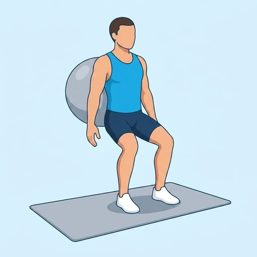 Väggknäböj med pilatesboll – Slutläge