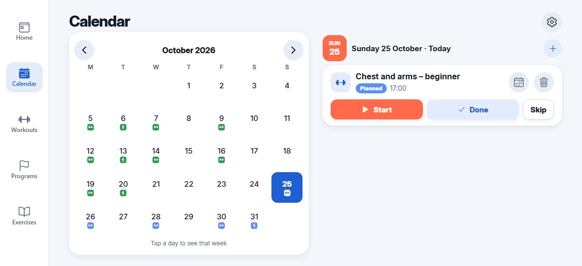 The calendar in the browser: the month on the left and the selected day on the right